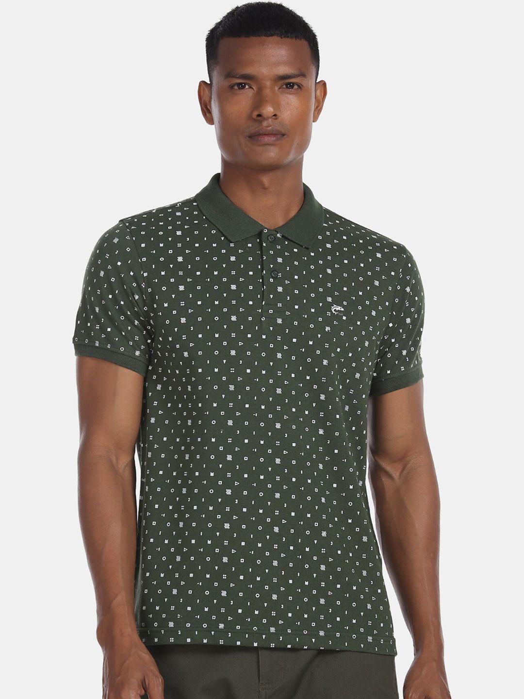 ruggers men olive green printed polo collar t-shirt