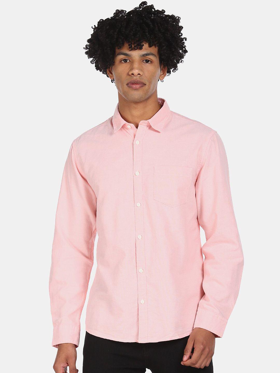 ruggers men pink regular fit solid casual shirt