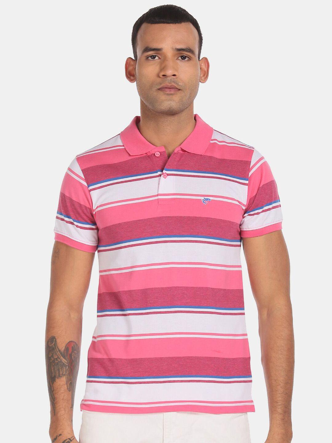 ruggers men pink striped polo collar t-shirt