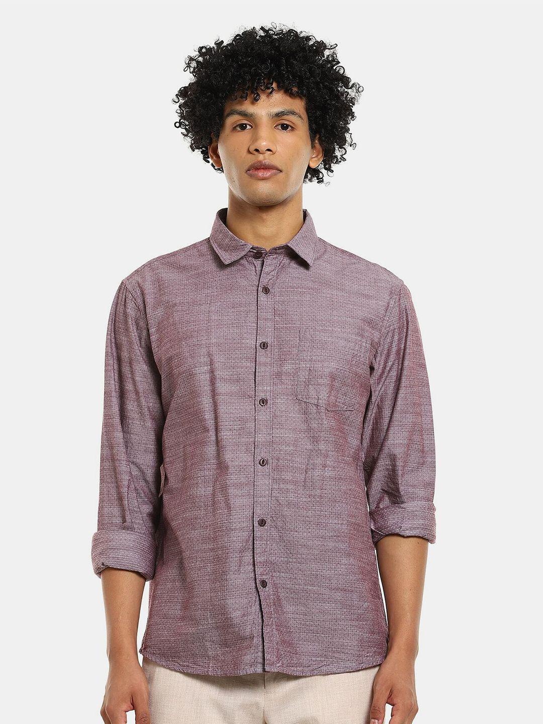 ruggers men purple self design pure cotton casual shirt