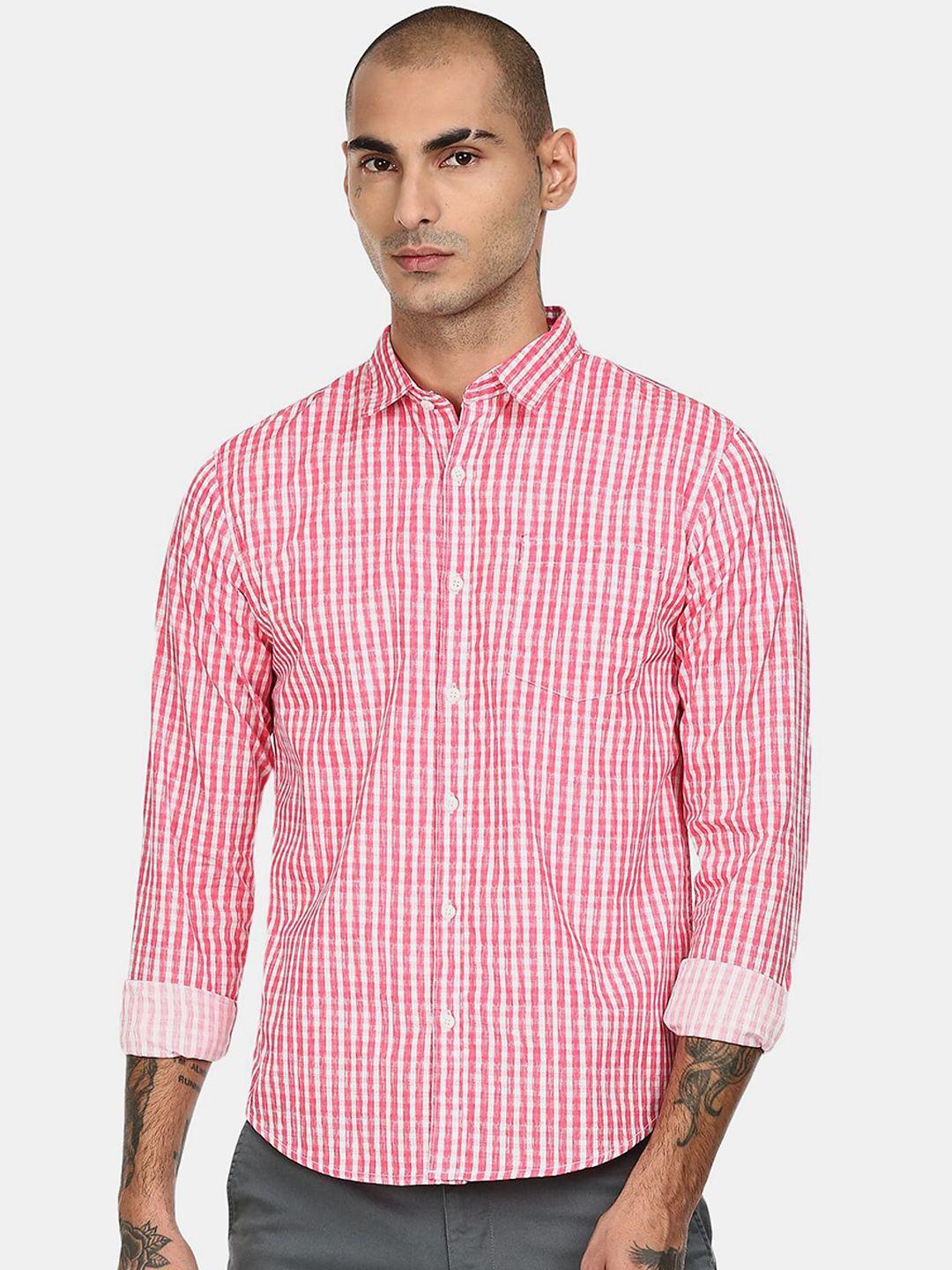 ruggers men red & white striped cotton casual shirt