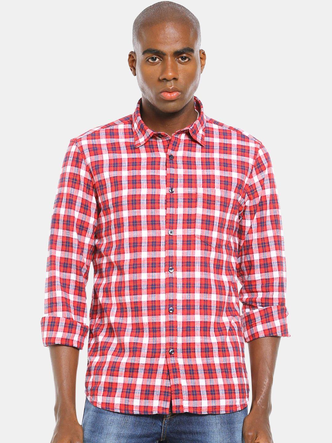 ruggers men red and white cotton tartan checked casual shirt