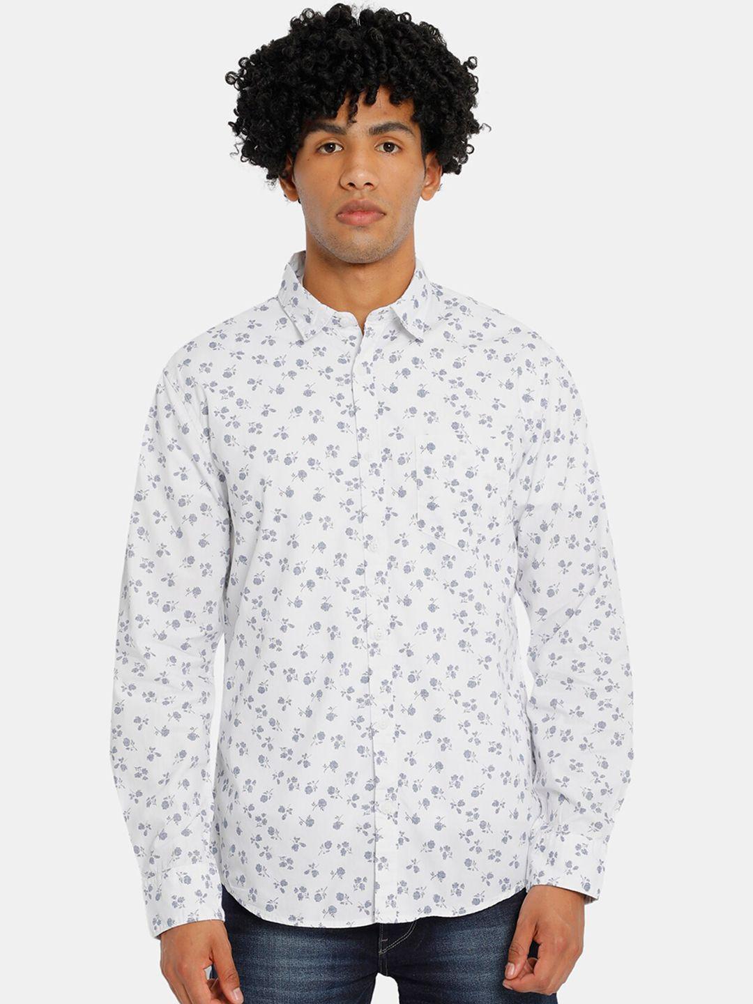 ruggers men white & grey regular fit printed cotton casual shirt