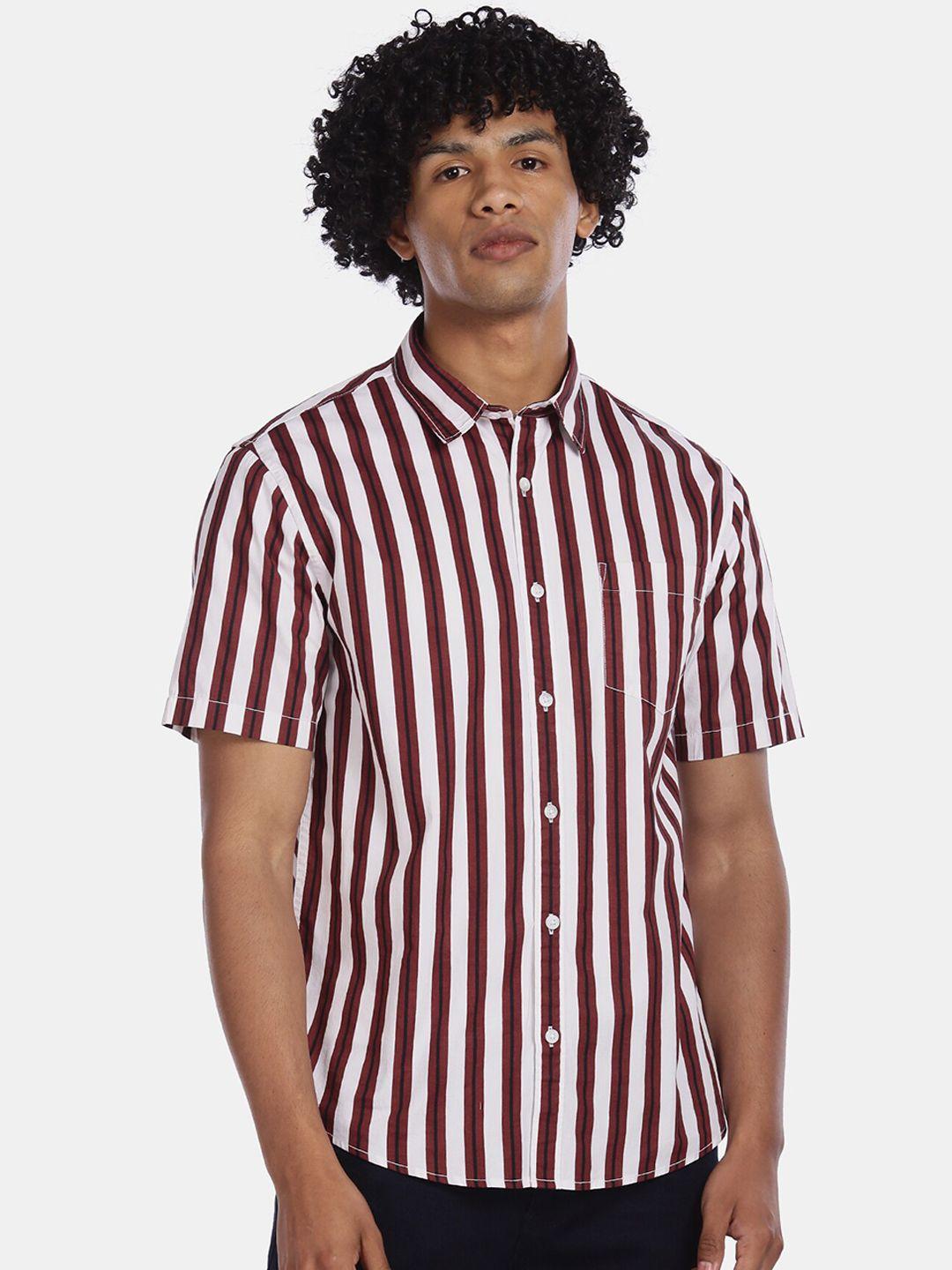 ruggers men white & maroon striped casual shirt