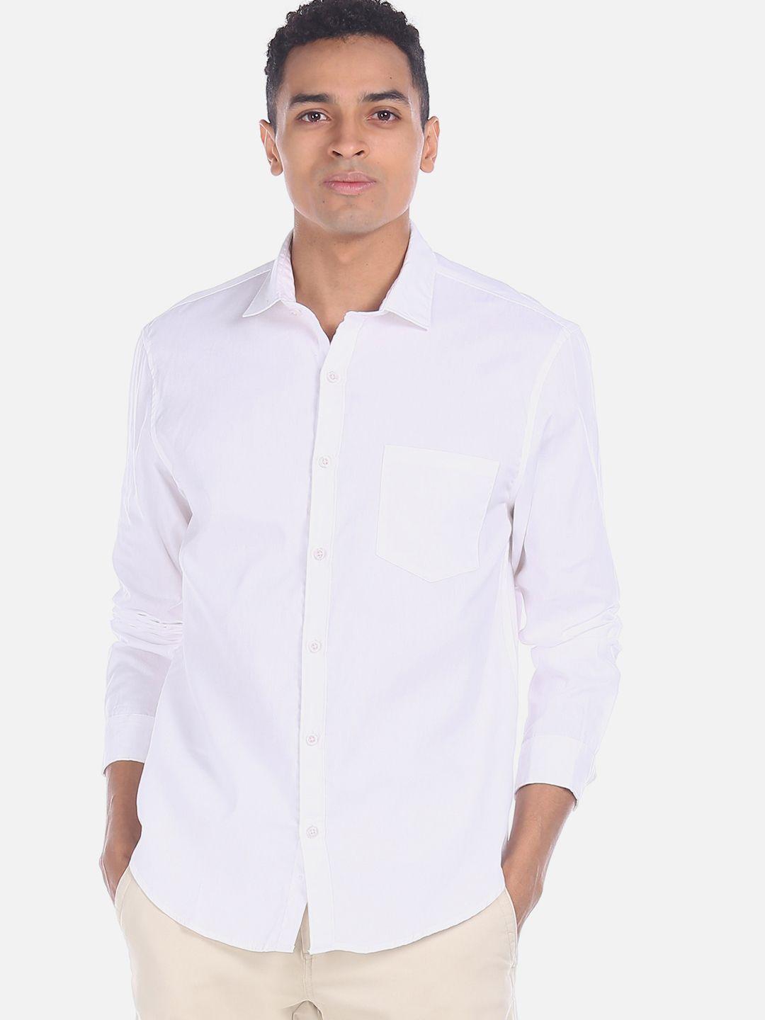 ruggers men white regular fit solid casual shirt