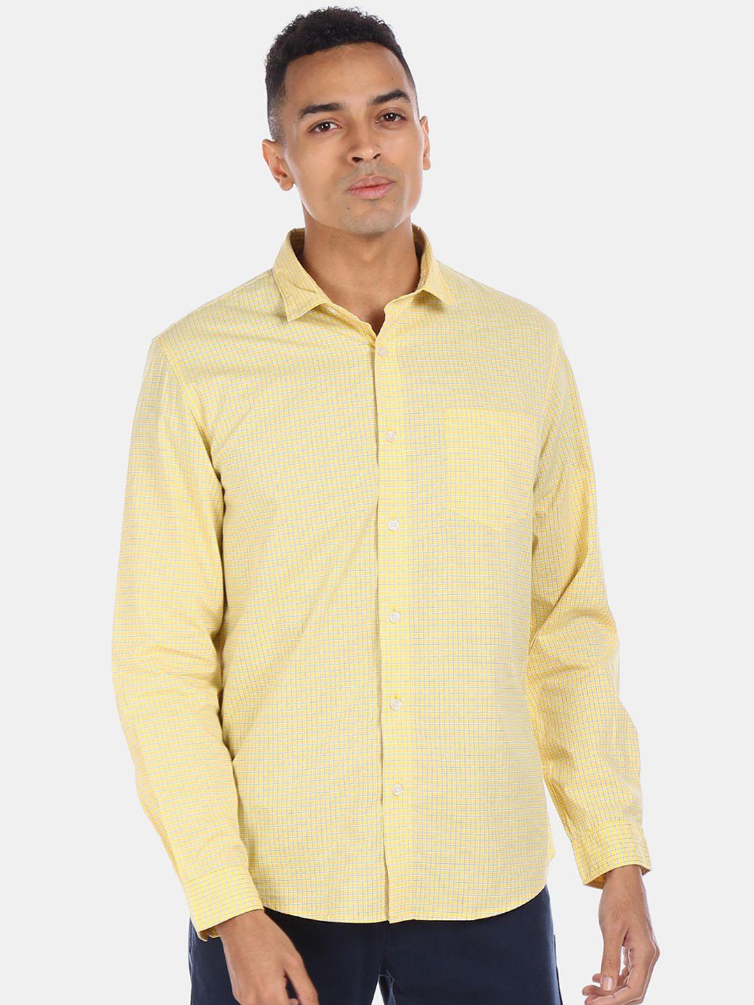 ruggers men yellow regular fit solid casual shirt