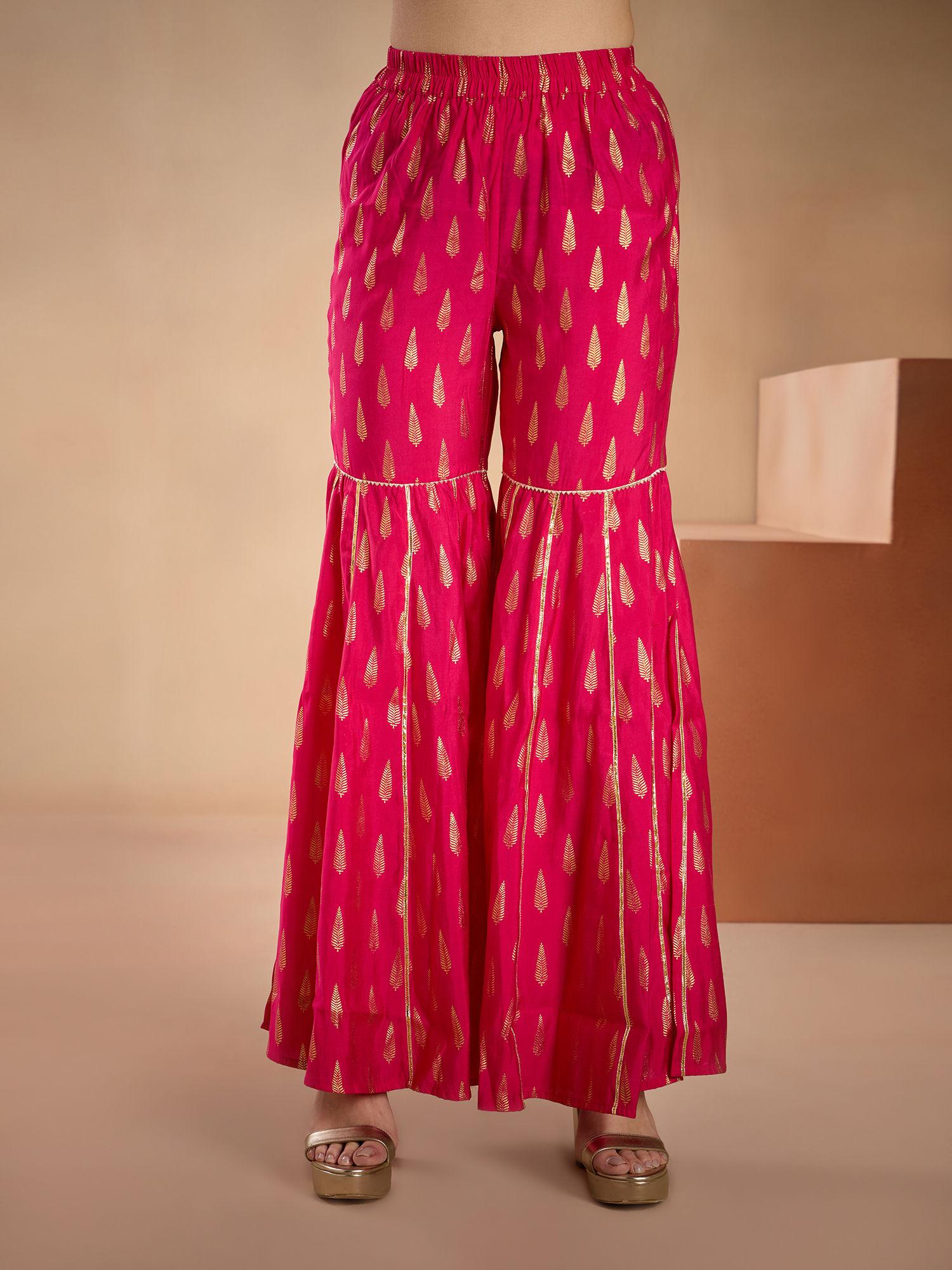 ruh banjara fuchsia foil printed tiered and panelled sharara ggbtm15