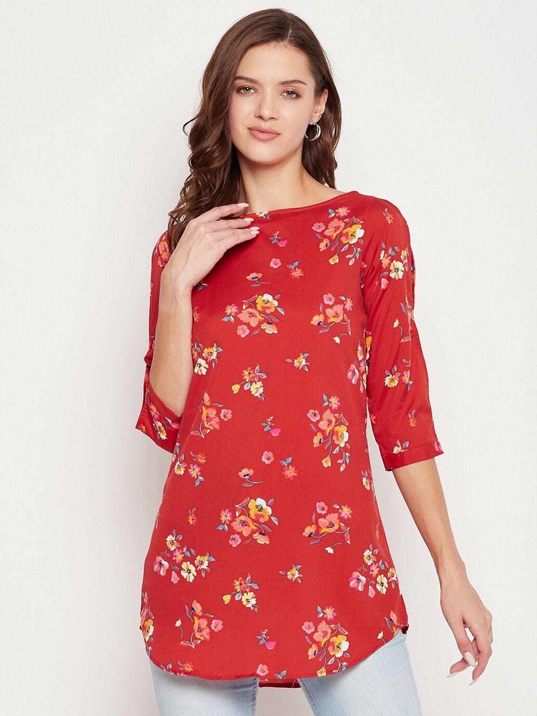 ruhaans boat neck floral printed longline top