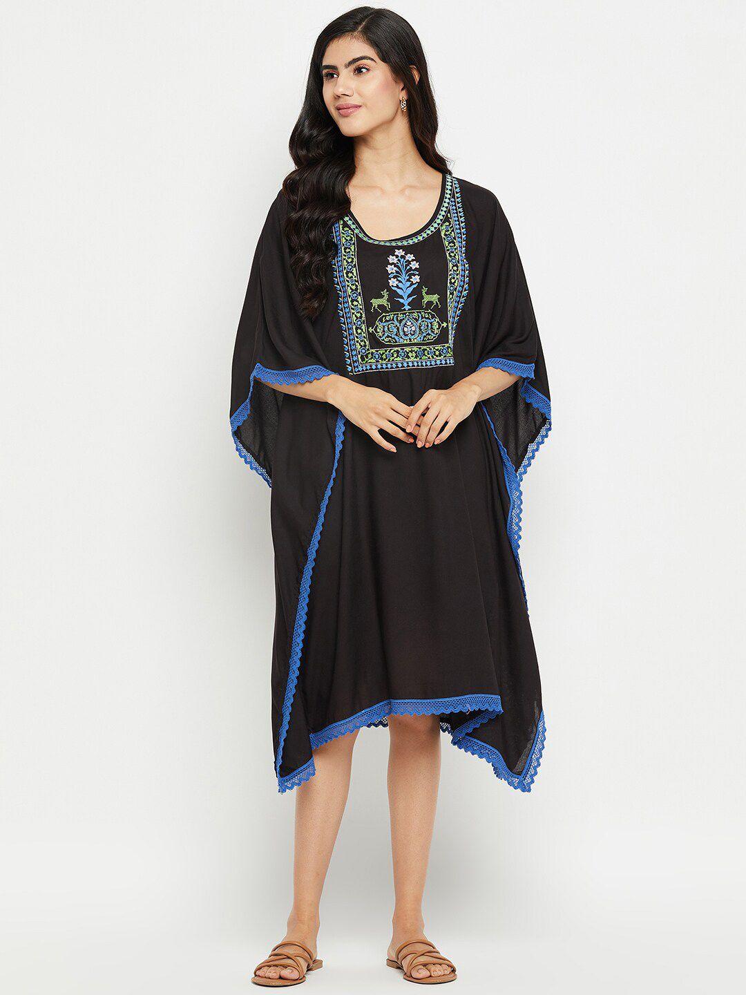 ruhaans ethnic motifs embroidered extended sleeves kaftan dress