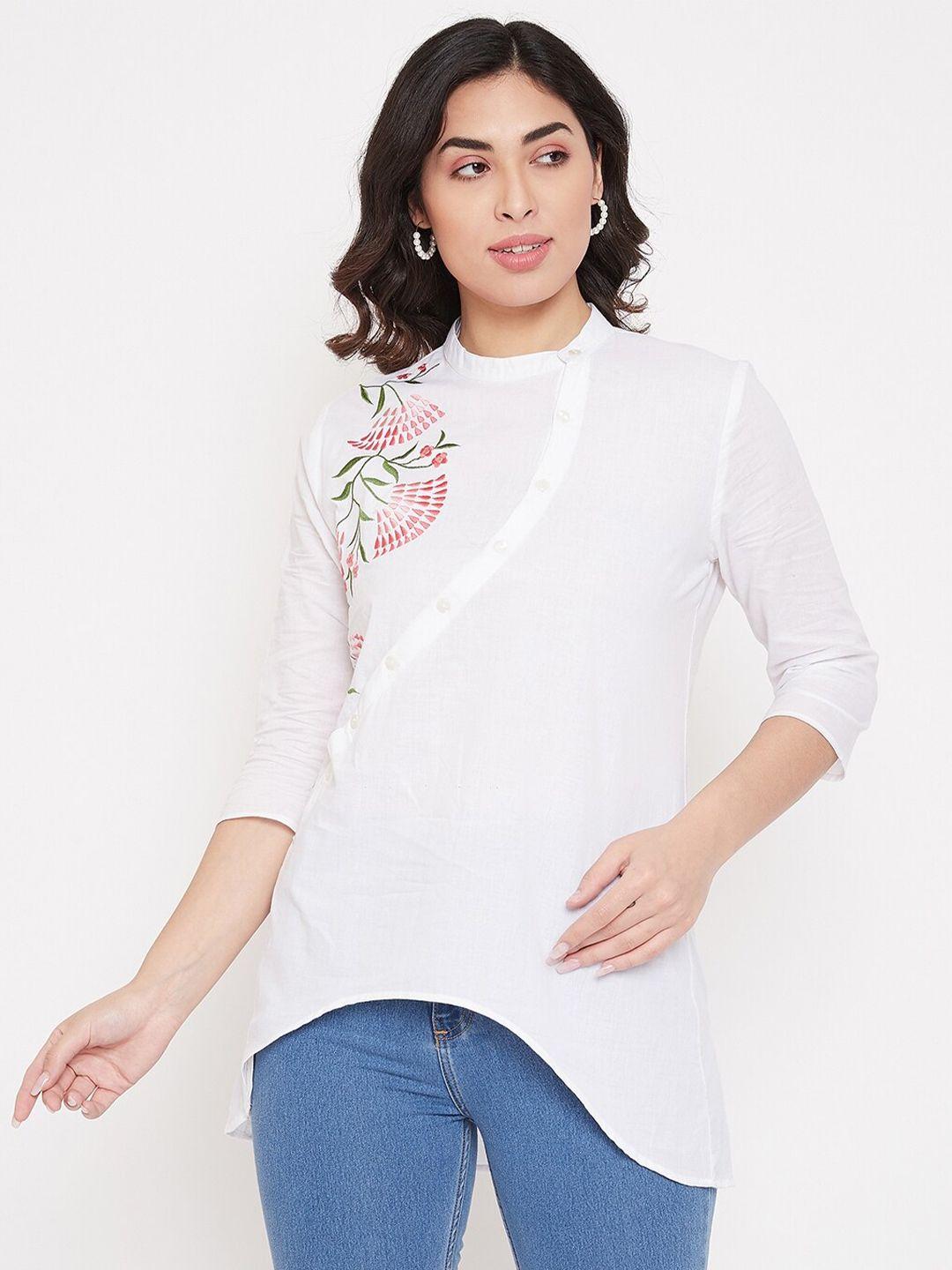 ruhaans floral embroidered detail high-low top