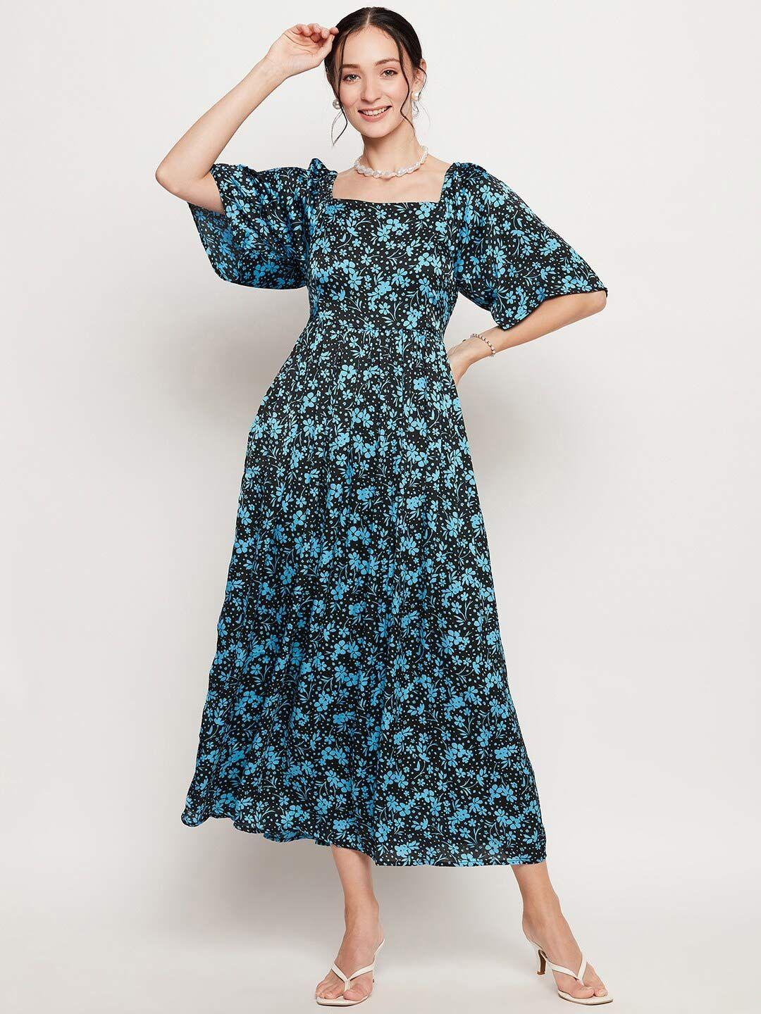 ruhaans floral printed flared sleeve fit flared midi dress