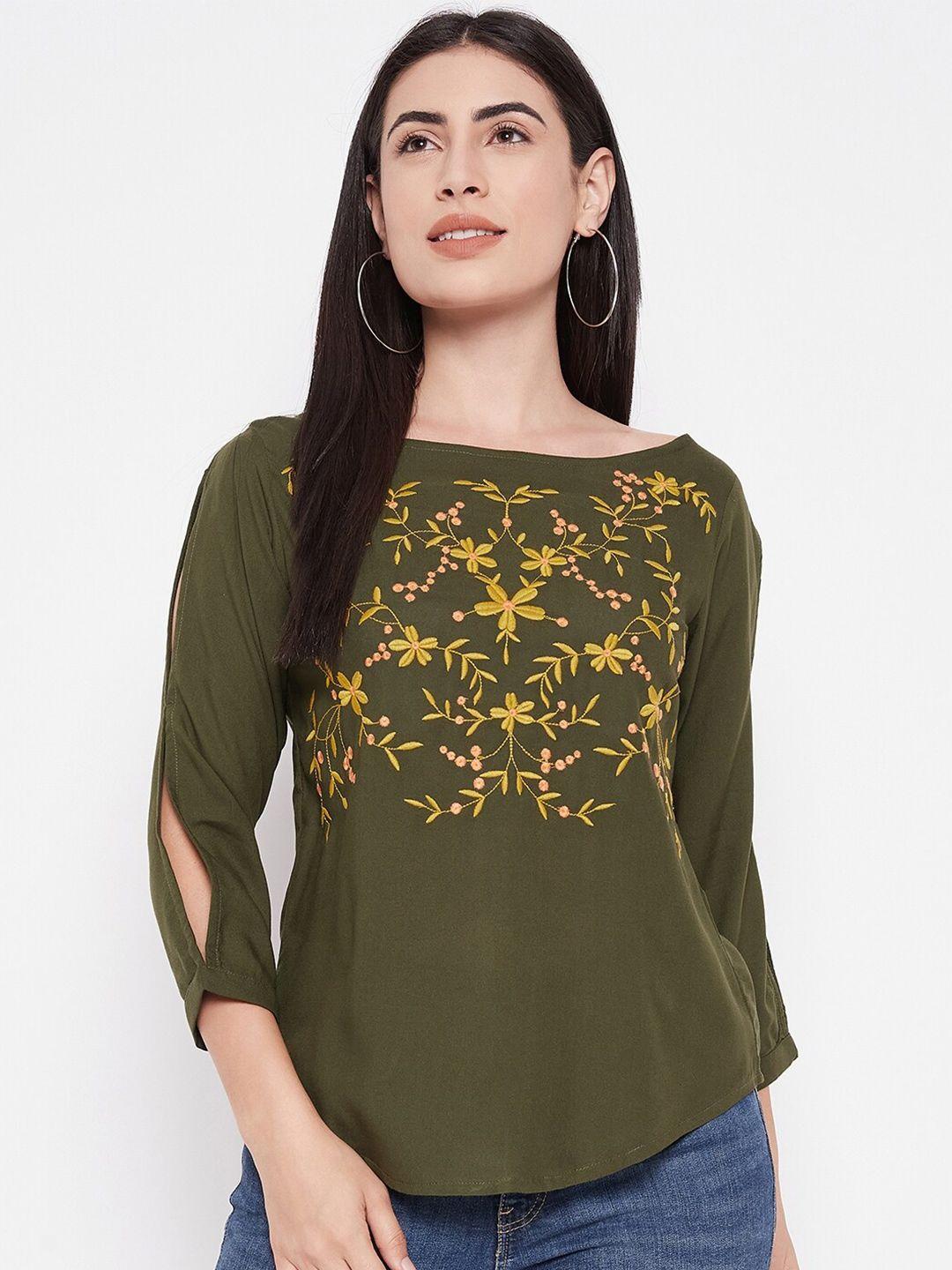 ruhaans green embroidered slit sleeve top