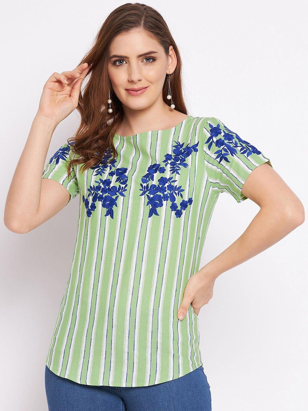 ruhaans green floral striped top