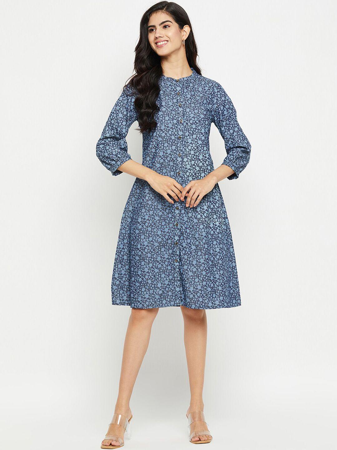 ruhaans printed puff sleeve cotton a-line dress