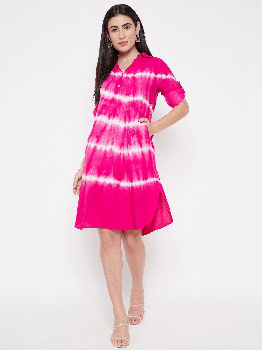 ruhaans tie and dye roll-up sleeves a-line dress