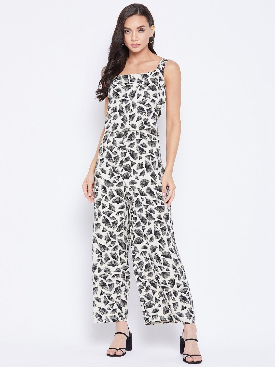 ruhaans white & black printed culotte jumpsuit