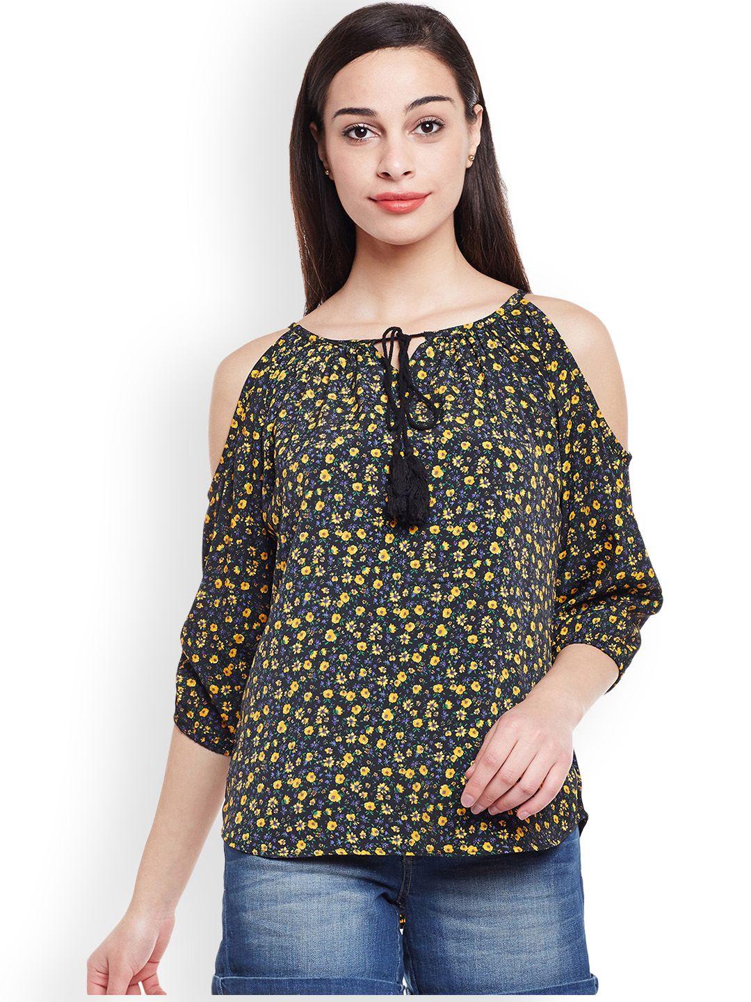 ruhaans women black printed top