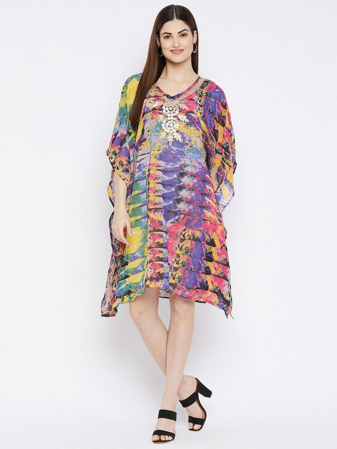 ruhaans women multicoloured georgette kaftan dress