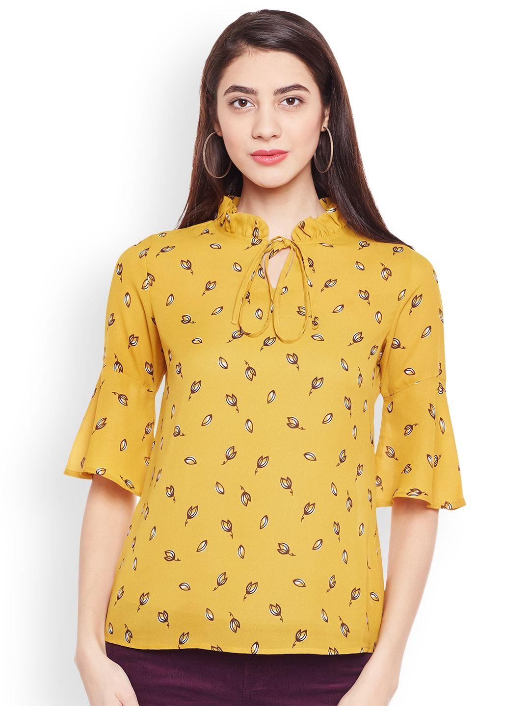 ruhaans women mustard yellow printed top