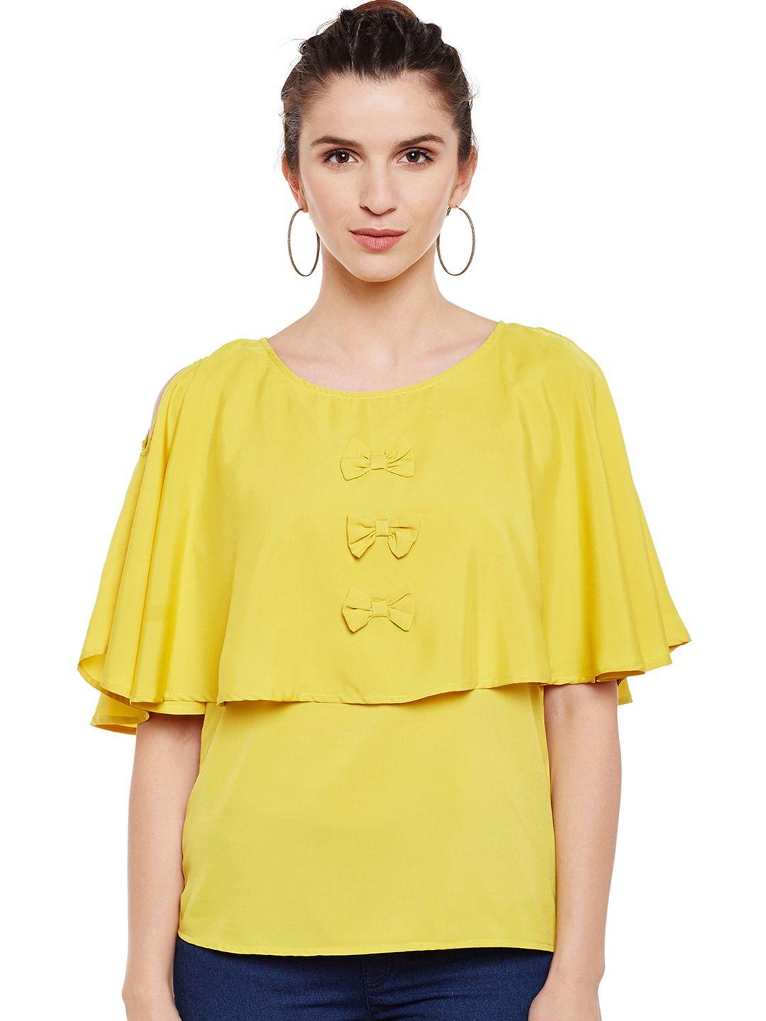 ruhaans women mustard yellow solid cape top