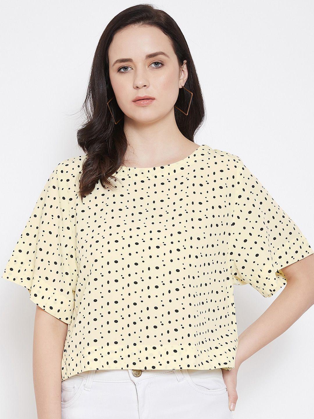 ruhaans women yellow polka dots printed boxy top