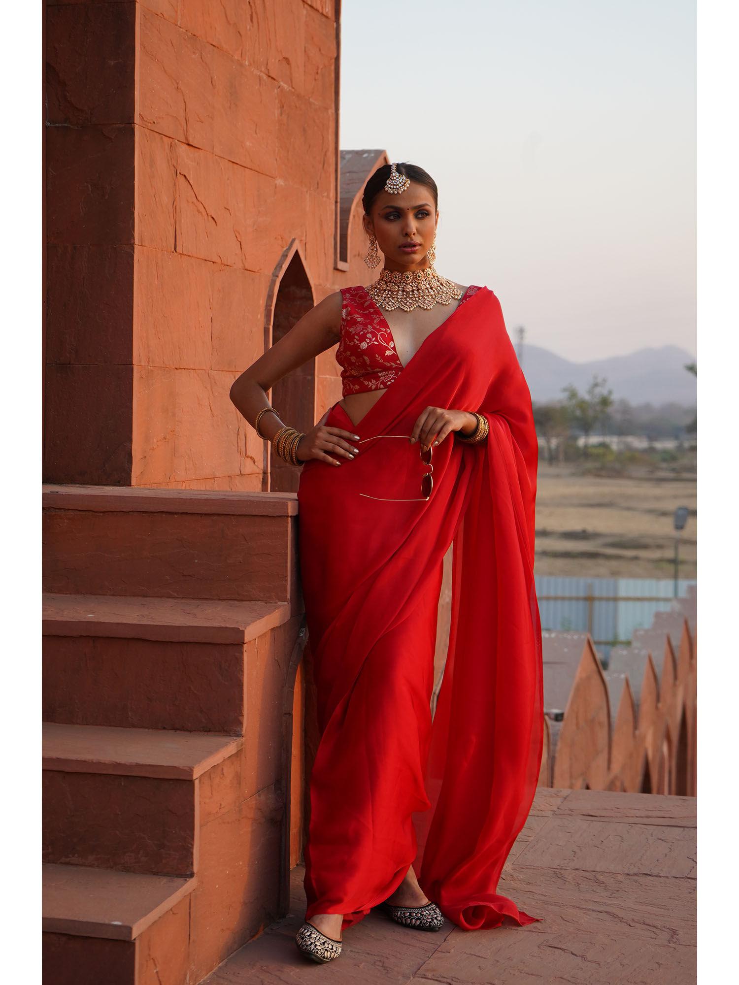 ruhee pre draped saree with stitched blouse