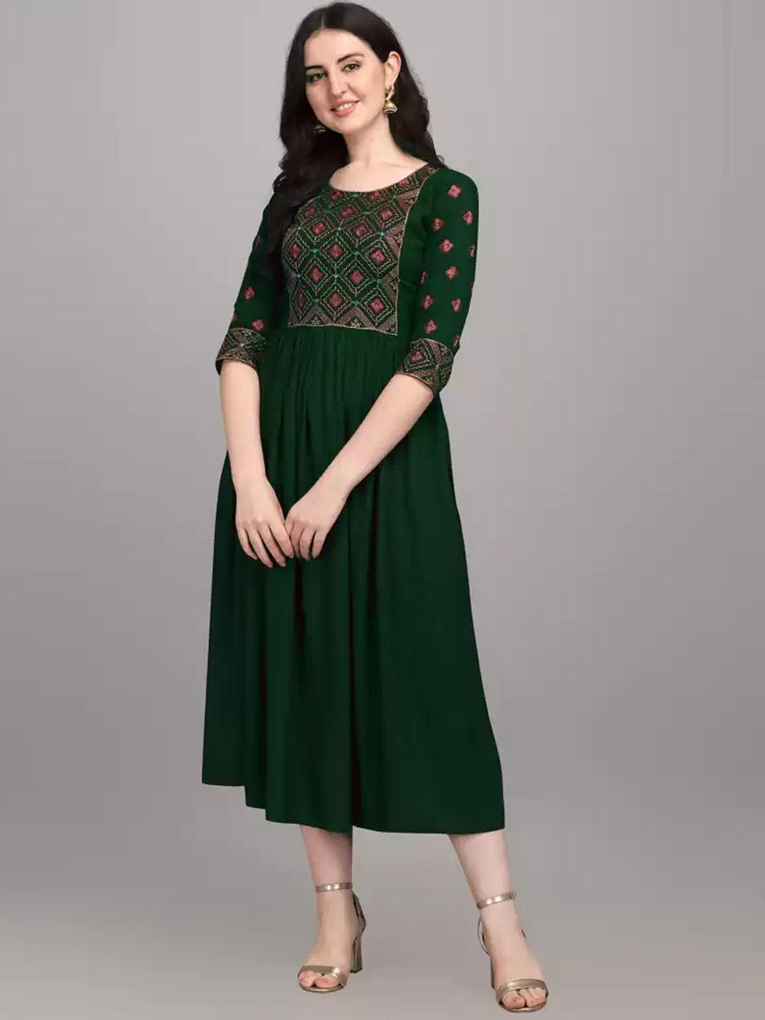 ruhi fashion women green yoke design anarkali kurta