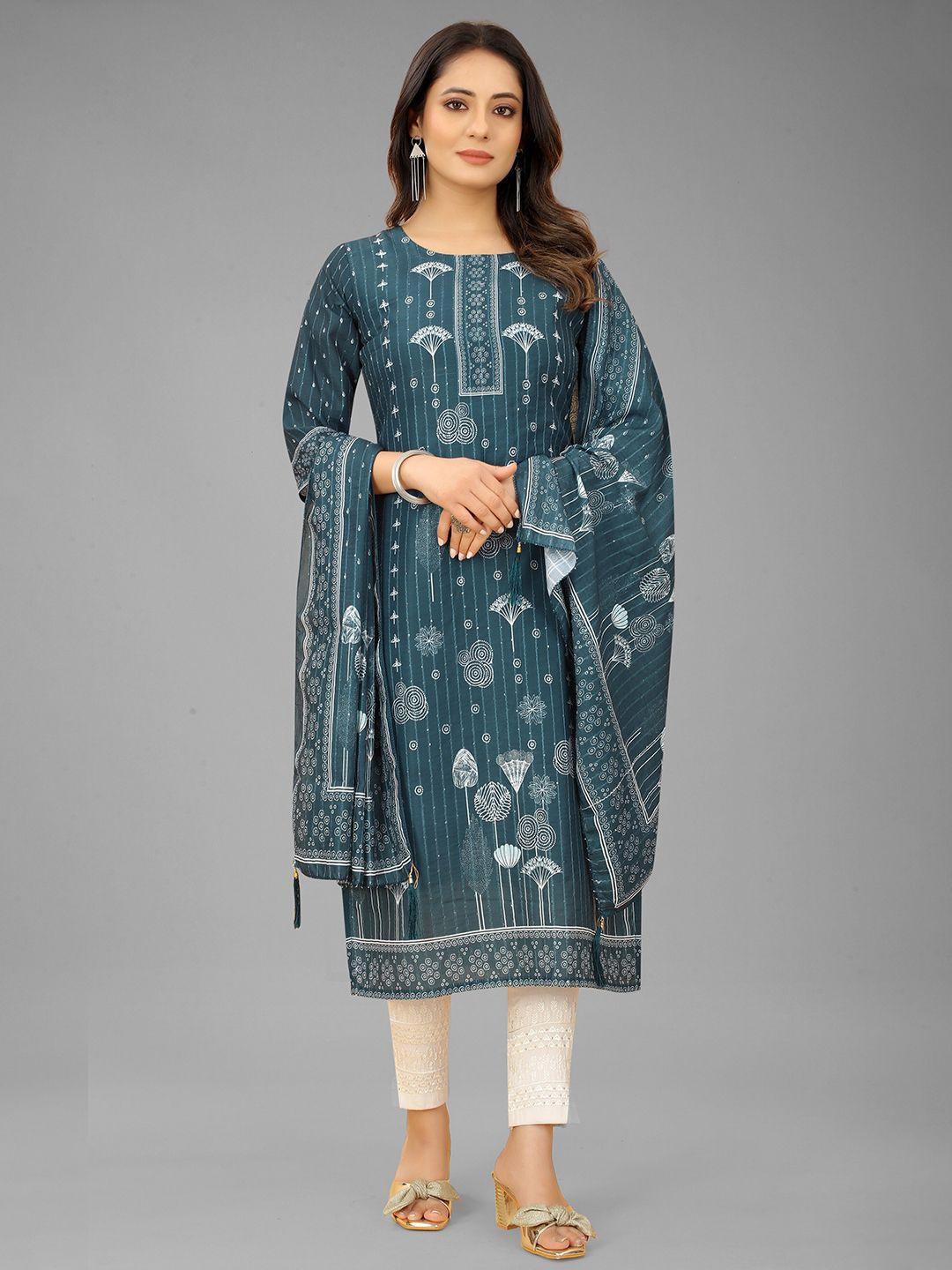 ruhi fashion women teal green & white floral printed kurta