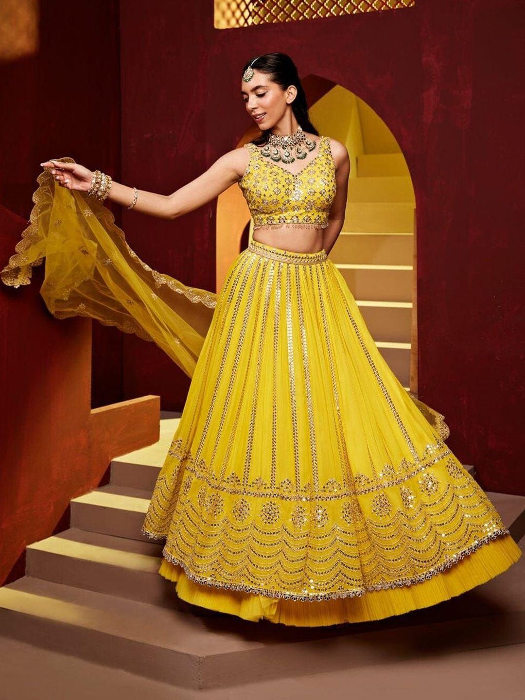 rujave embellished thread work semi-stitched lehenga & unstitched blouse with dupatta