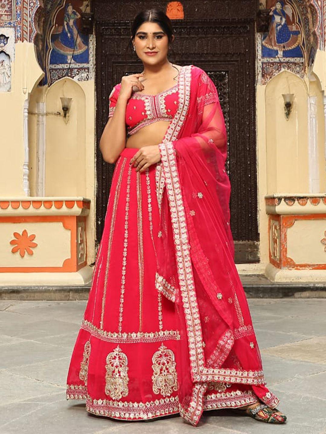 rujave embellished thread work semi-stitched lehenga & unstitched blouse with dupatta