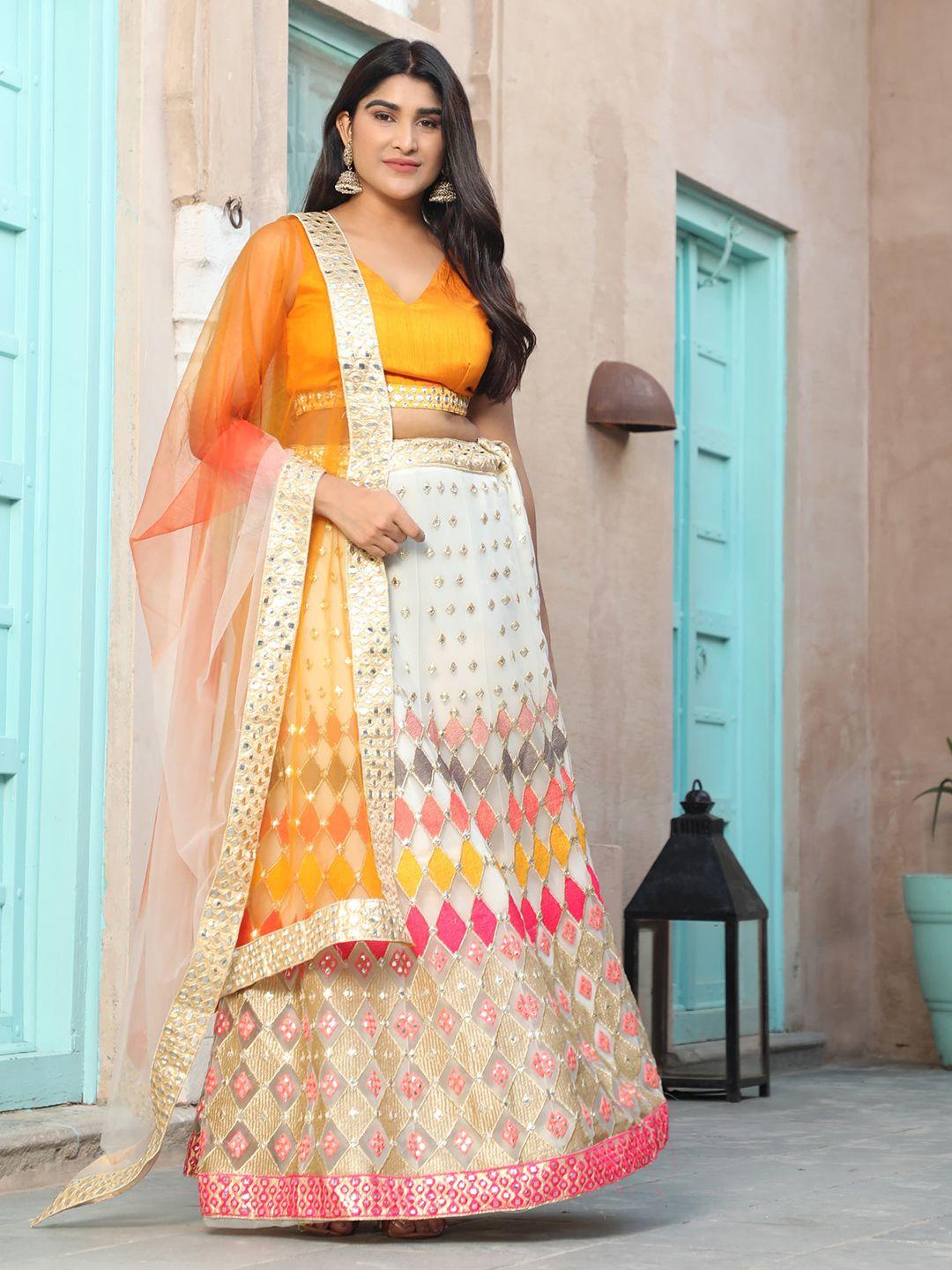 rujave embellished thread work semi-stitched lehenga & unstitched blouse with dupatta