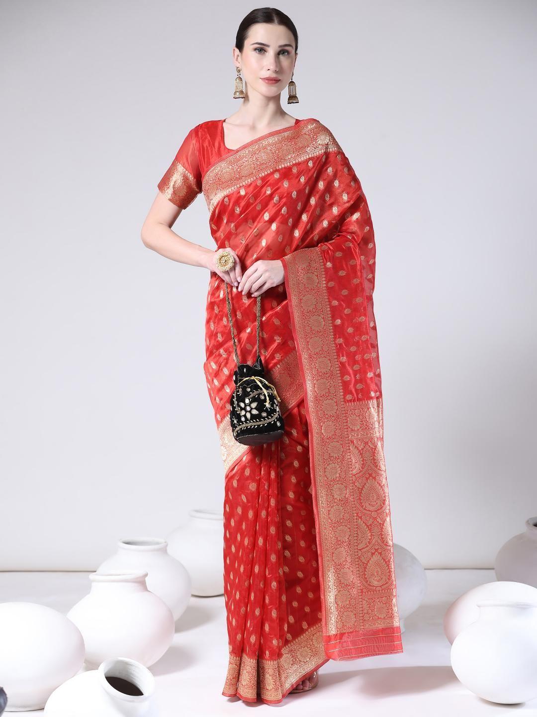 rujave ethnic motifs woven design zari pure chiffon banarasi saree