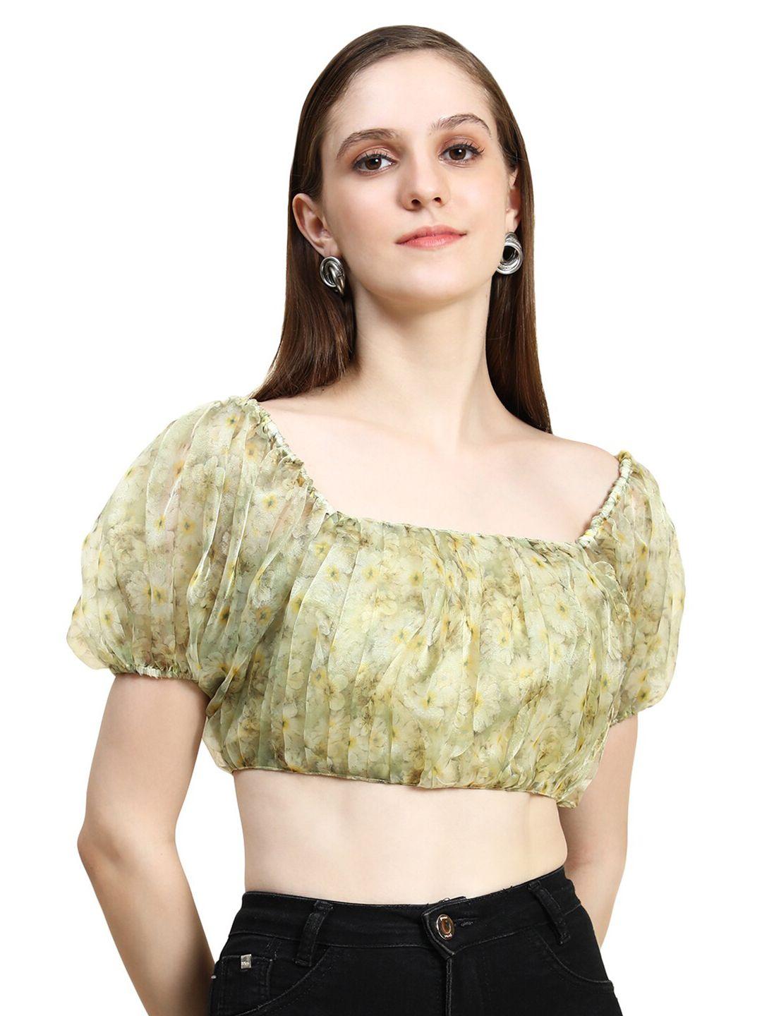 rujave green & green geometric print accordion pleats cape crop top