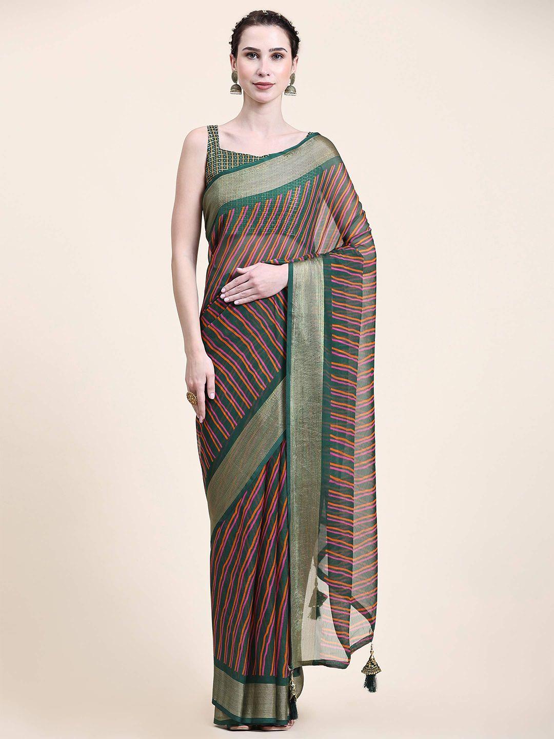 rujave green & green leheriya pure chiffon designer leheriya saree