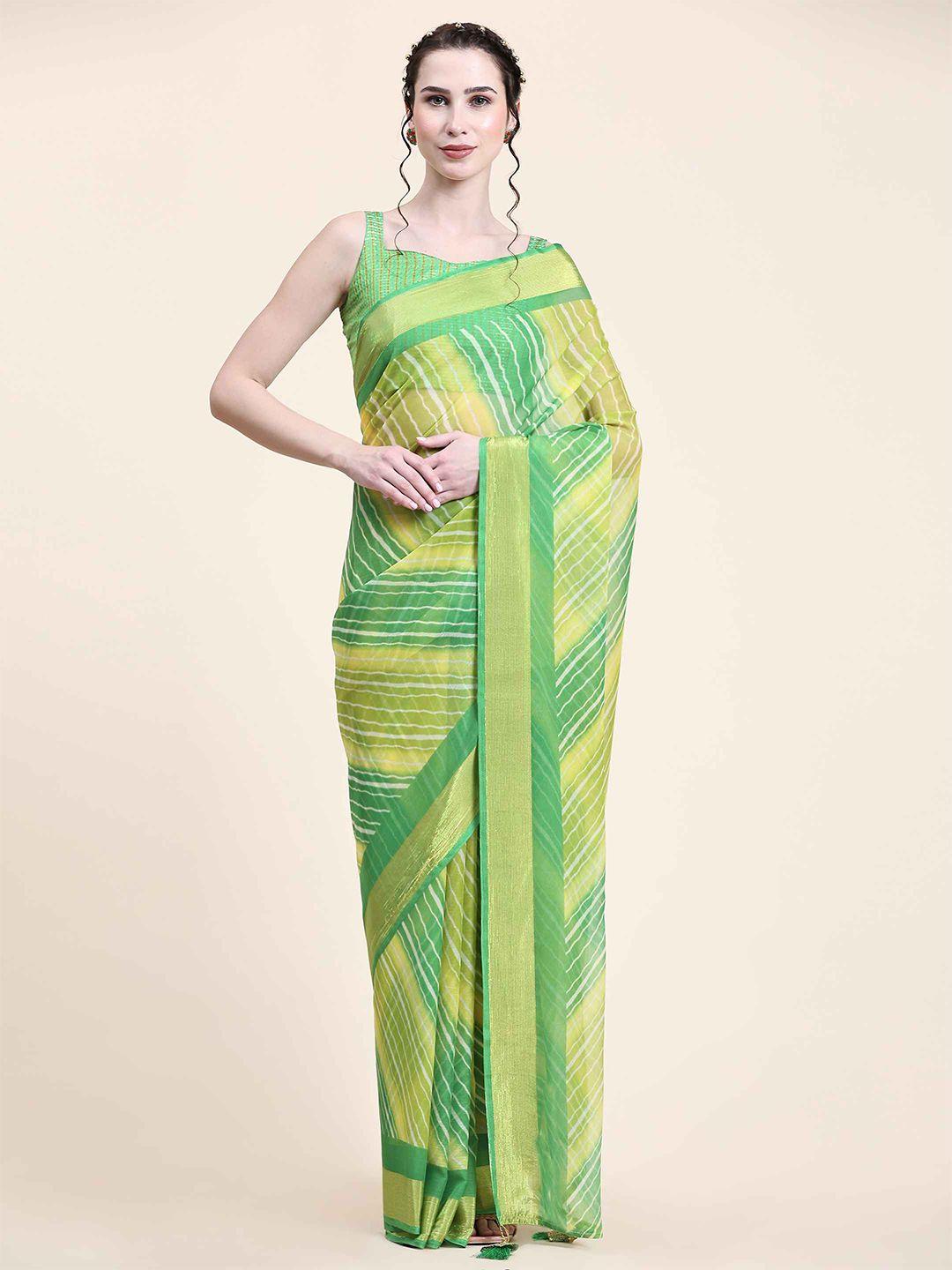 rujave green & green leheriya pure chiffon designer leheriya saree