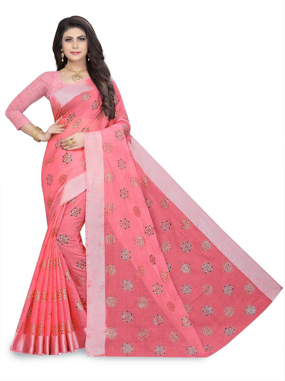 rujave woven design floral printed pure cotton designer saree