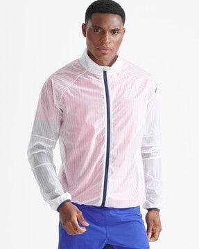 run membrane striped zip-front jacket