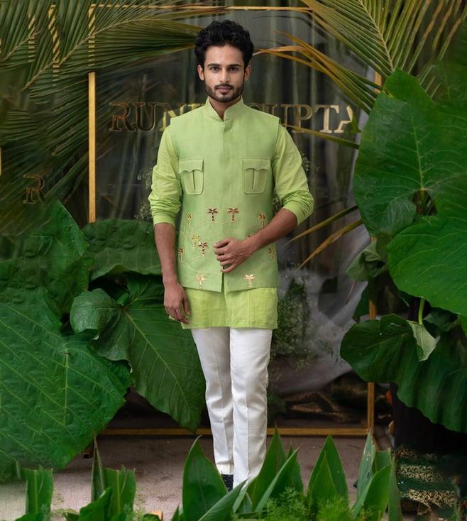 runit gupta moss lime jashn palm tree embroidered bundi