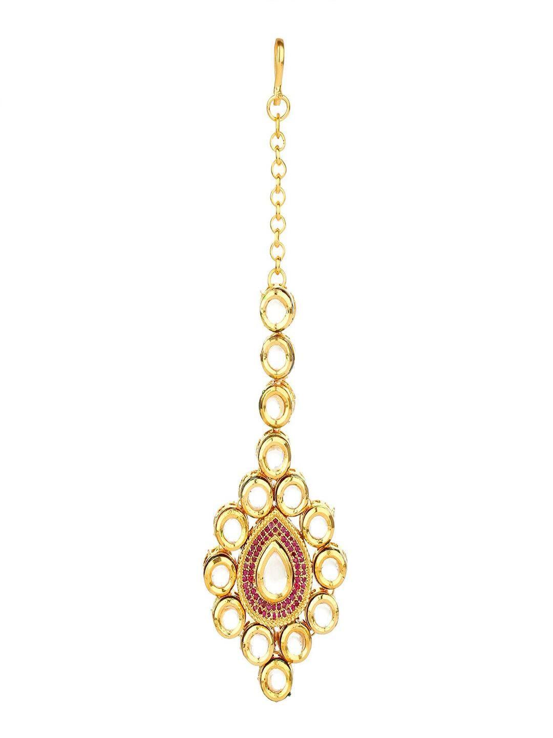 runjhun gold-plated kundan studded maangtikka head jewellery