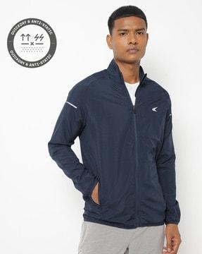 running zip-front dobby jacket