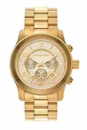 runway 45 mm gold dial stainless steel chronograph watch for men - mk9074i