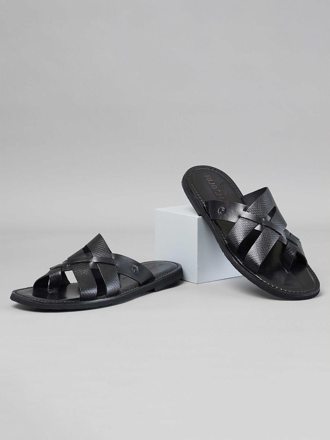 ruosh men black leather comfort sandals