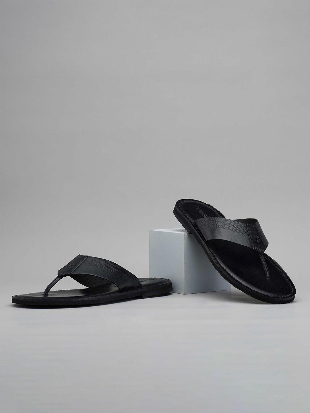 ruosh men black leather comfort sandals