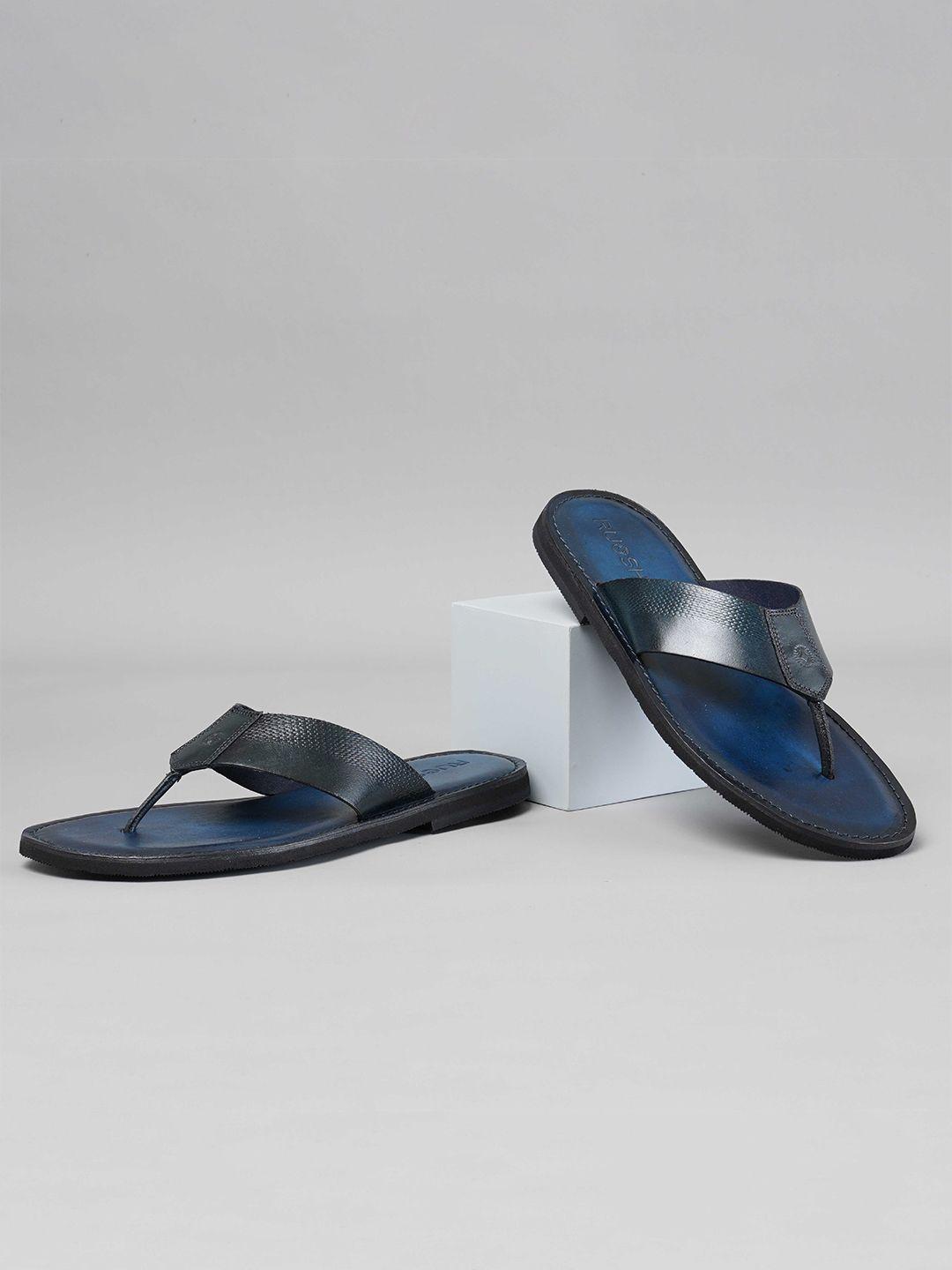 ruosh men blue & black leather comfort sandals