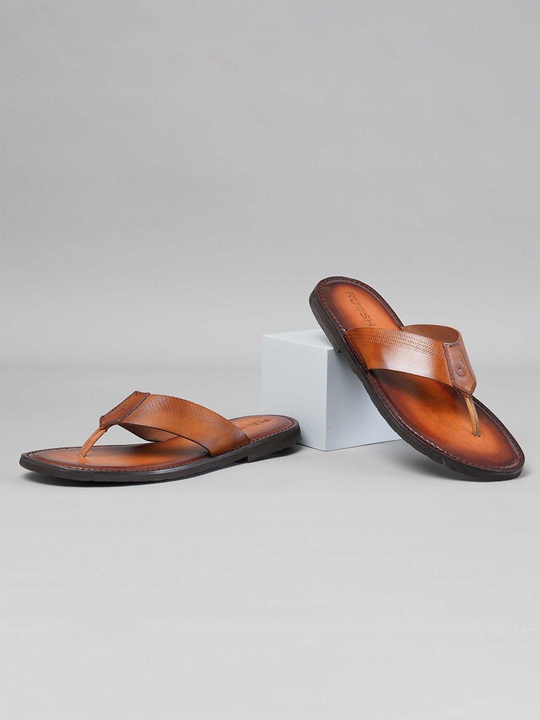 ruosh men tan & black leather comfort sandals
