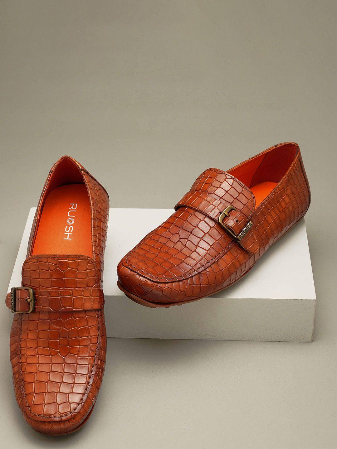 ruosh men textured leather loafers with buckle detail