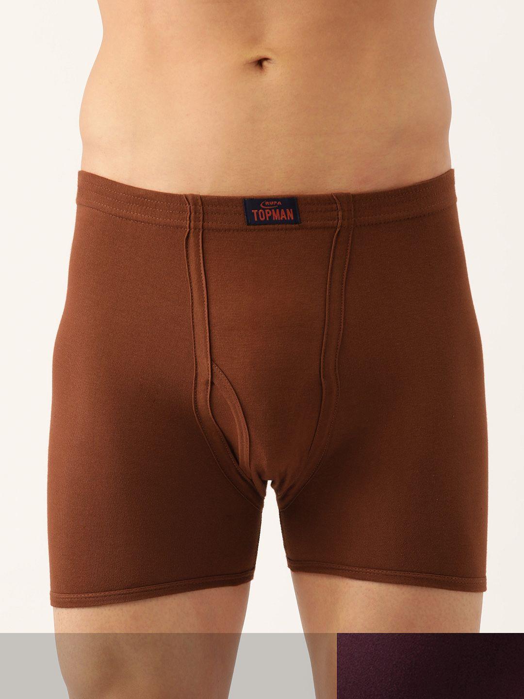 rupa men set of 2 brown & maroon solid cotton trunks