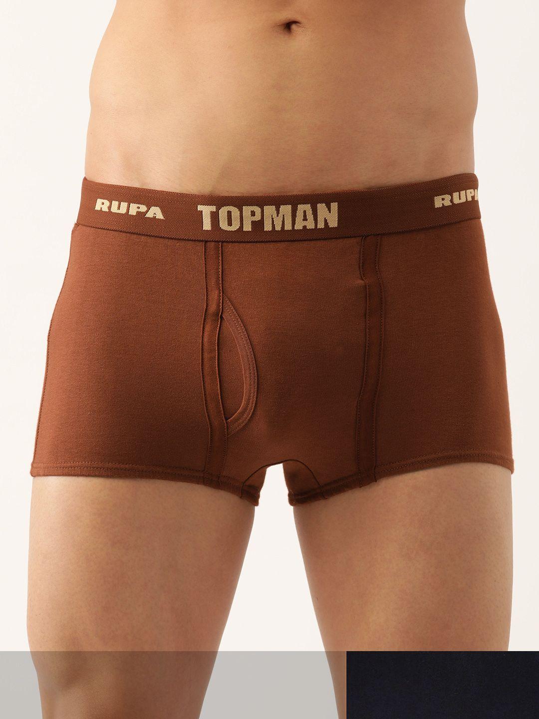 rupa men set of 2 brown & navy blue solid cotton trunks