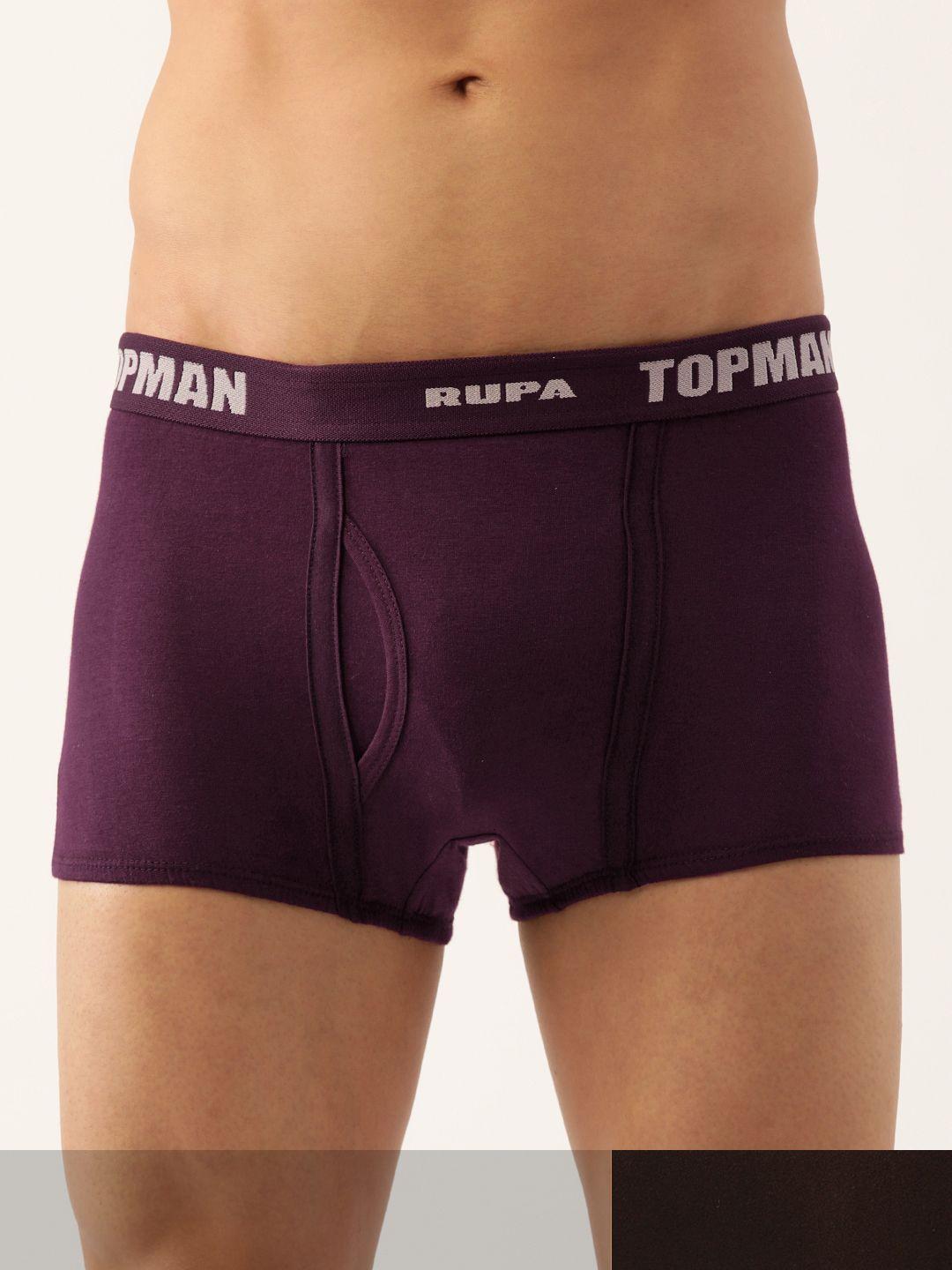 rupa men set of 2 brown & purple solid cotton trunks
