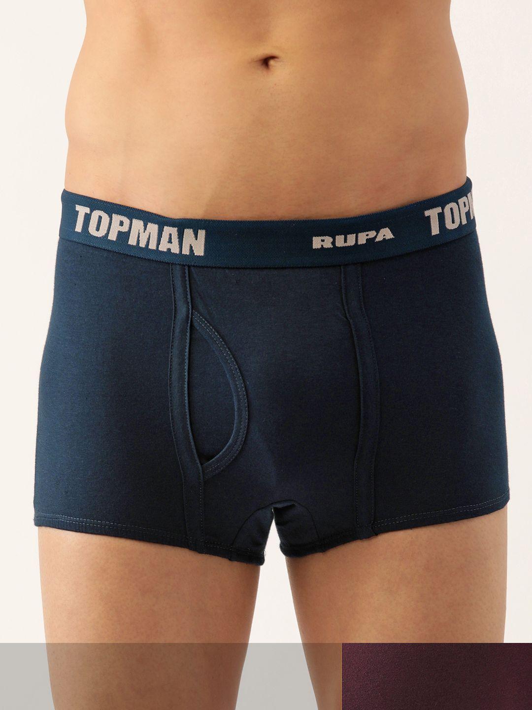 rupa men set of 2 brown & teal solid cotton trunks